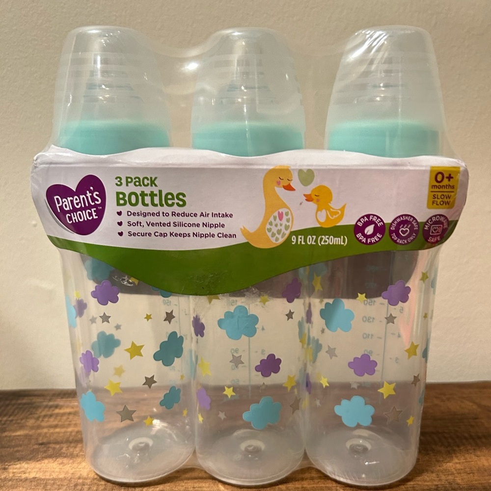 New in packaging Parents Choice 3 pack bottles Slow Flo for infants +